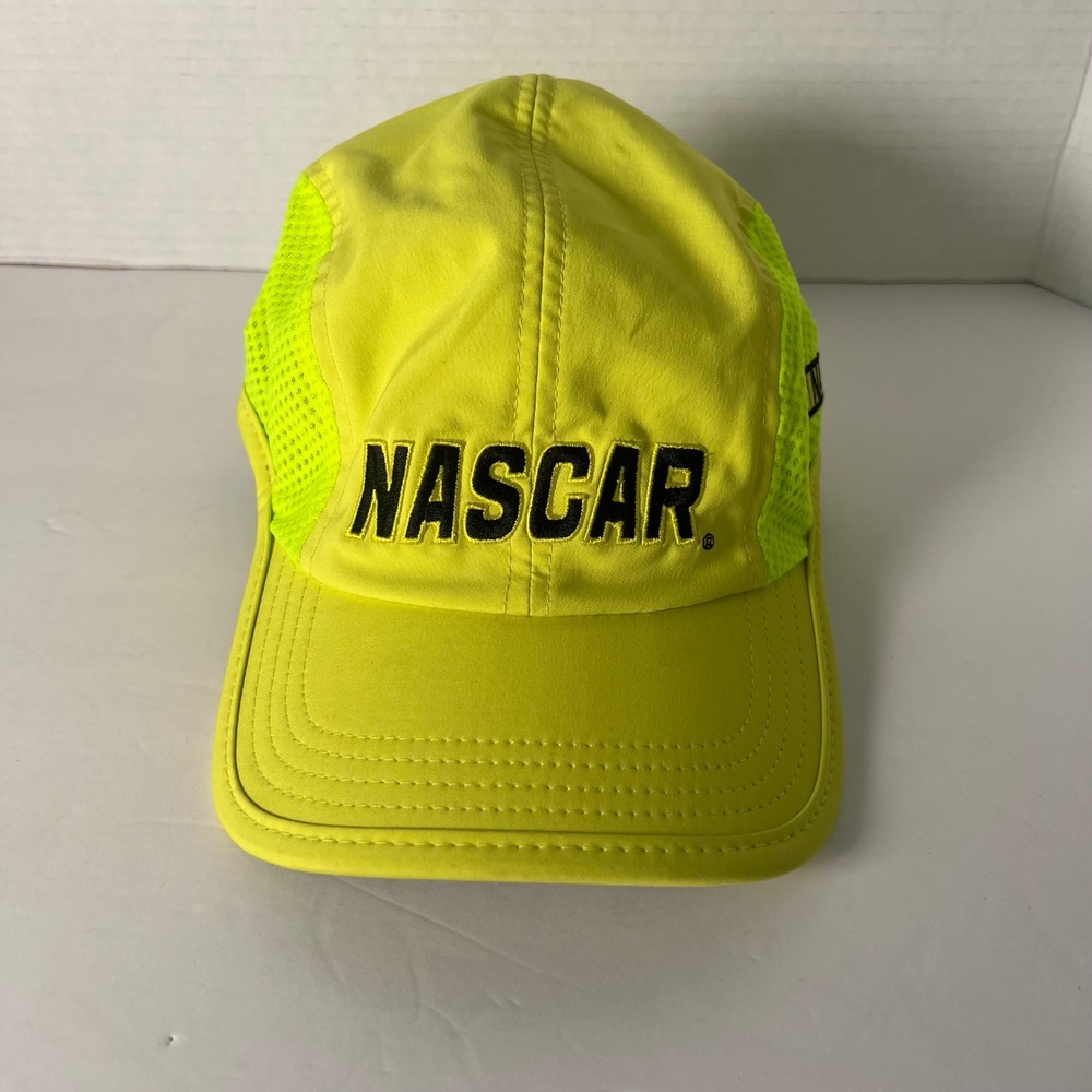 NASCAR Racing Baseball Cap Neon Yellow Mesh‎ One Size Fits Most Adjustable Strap